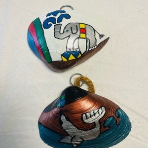 Hand-Painted Elephant and Seal Hanging Clamshells
